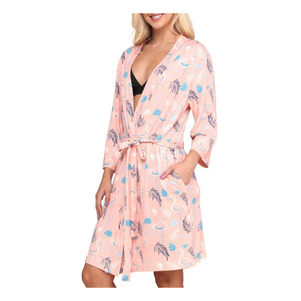 Moon Nite Large Pink Blue Tie Tropical Flamingo Robe - Picture 2 of 7